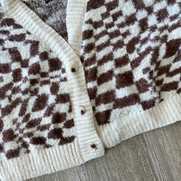 Womens Fashion Nova Cream/Brown Cropped Sweater Cardigan - M - Picture 4 of 6